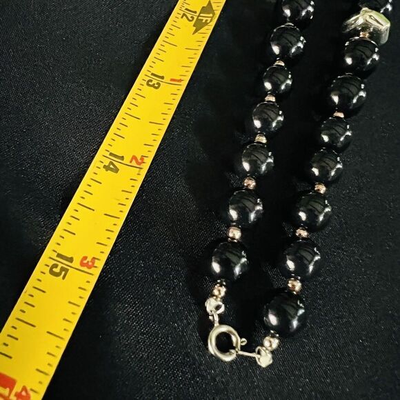 Vintage Black Silver Tone Lucite Statement Beaded Graduated Beads Necklace - Picture 7 of 7